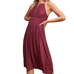 Anthropologie Moulinette Soeurs Burgundy Halter Smocked Midi Dress Size 12